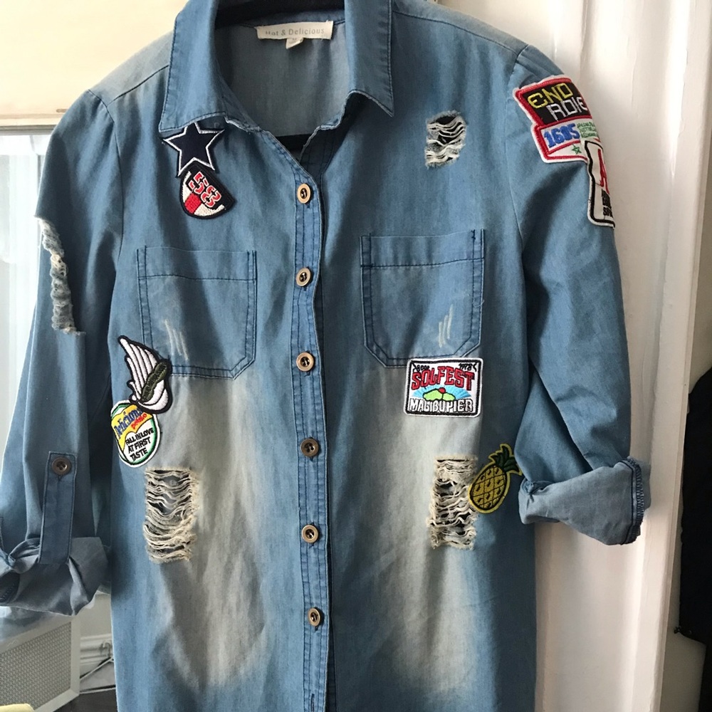 Denim patched tunic